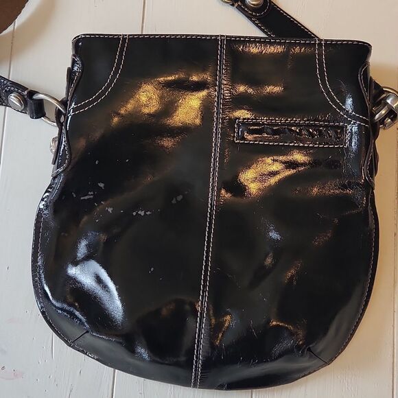 B. Makowsky Black Leather Bag with Leopard Lining - Picture 2 of 3